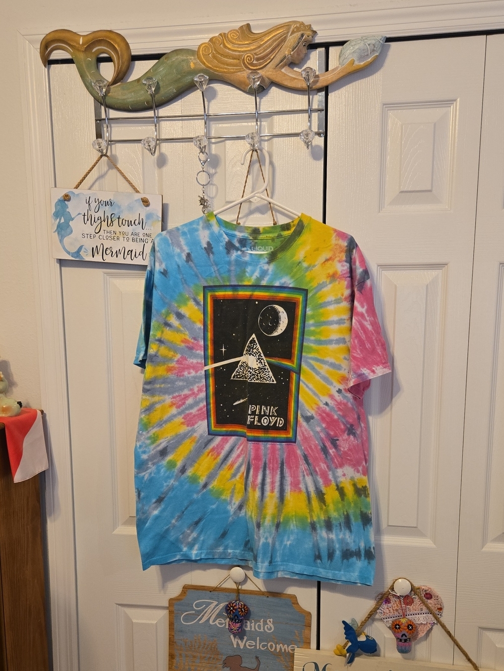 Liquid Blue Tie-Dye Pink Floyd Tee - Blue, Yellow, Pink, Black